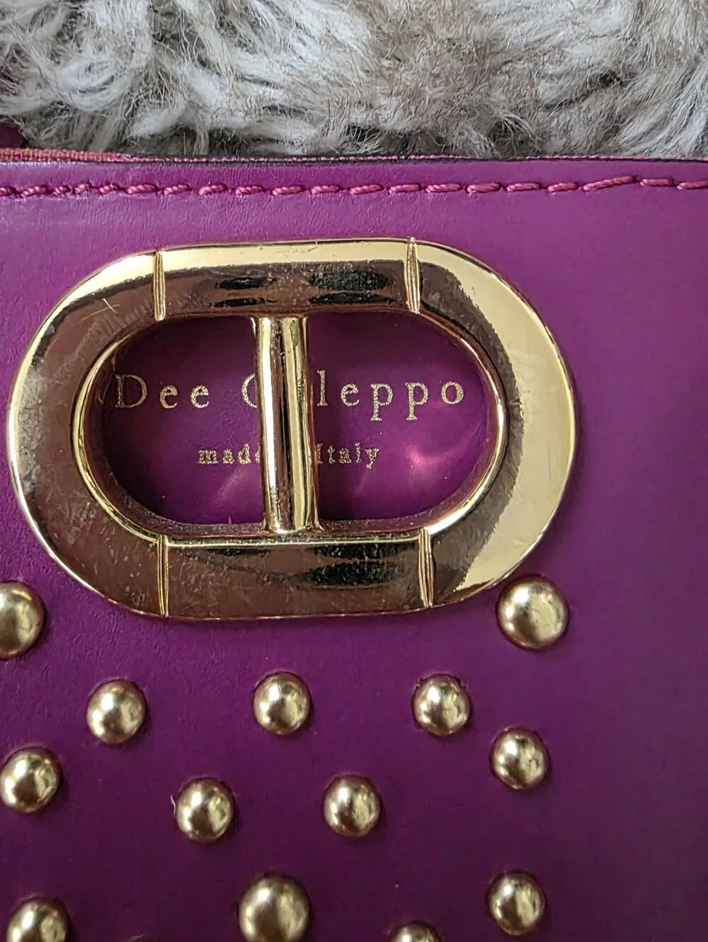 Dee Ocleppo Gold Studded Fuchsia Leather Tote